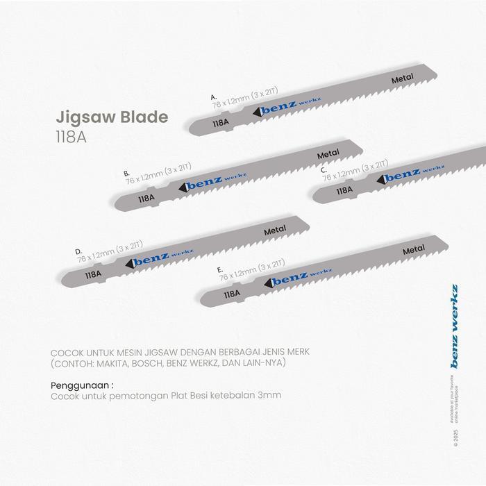 rzpl- 5 Pcs Mata Gergaji Jigsaw Blade 118A Hss Metal Benz Werkz