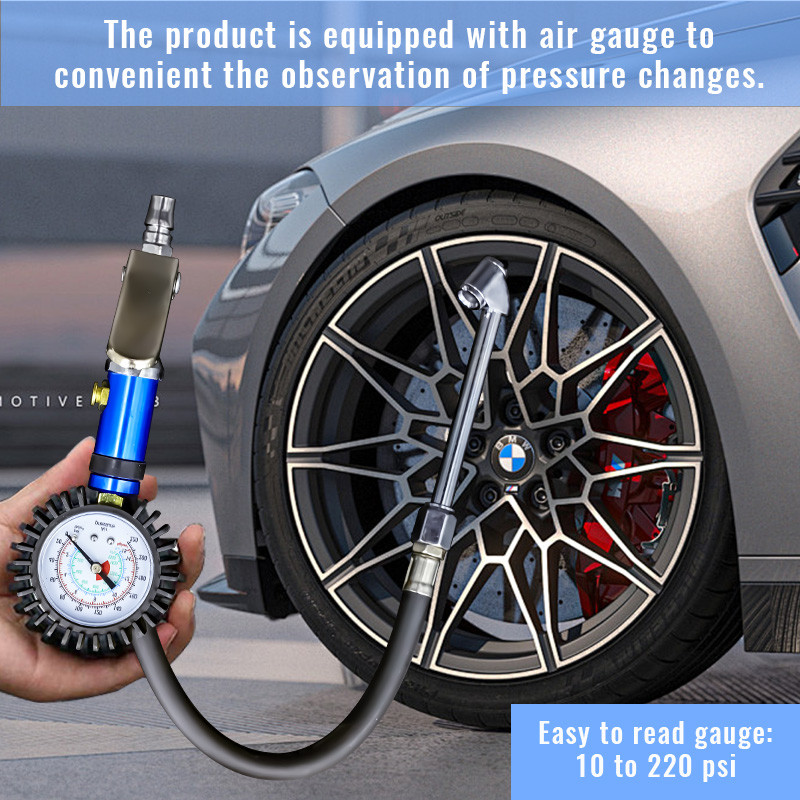 Inflator Gun Tire Inflator Gauge Pump Gun 12 Self Clamping Tire Inflator With Air Pressure Gauge And
