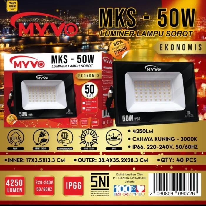 Terlaris MYVO LAMPU SOROT FLOODLIGHT LED 50W 50 WATT CAHAYA KUNING WARM BAGUS SALE