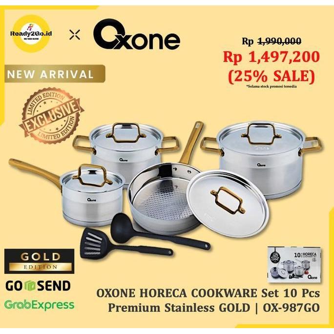 Terlaris Oxone Ox-987Go Premium Cookware Set Gold / Horeca Panci Set