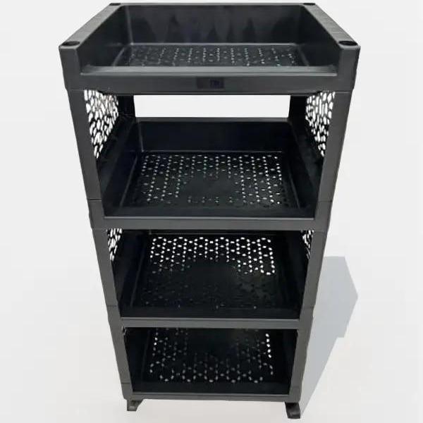 Rak Susun Hitam Serbaguna 4 Tingkat Dengan Roda