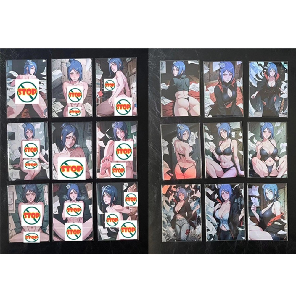 9pcs/set Anime NARUTO Konan ACG Naked Sexy Toys Hobby Collectibles Game Collection Cards Homeboy Gif