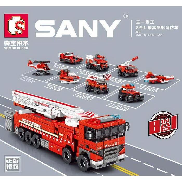 Sembo 712028-712035 Sany 8in1 Fire Truck pemadam kebakaran brick block