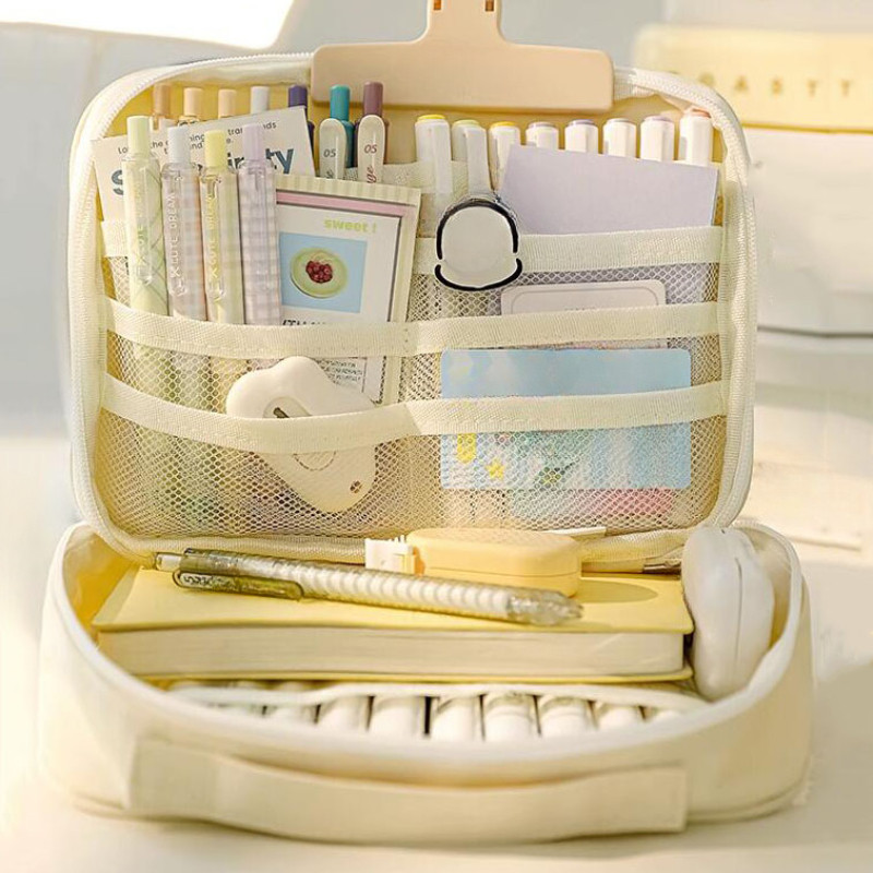 Portable Large Capacity Pencil Bag Aesthetic School Cases Cute Stationery Bag Zipper Pencil Pouch Pe