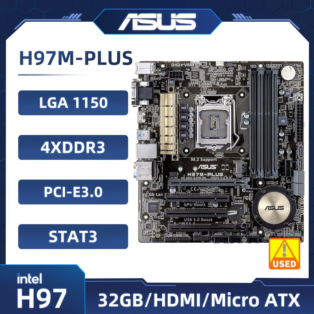 ASUS H97M-PLUS Motherboard LGA 1150  Intel H97 4×DDR3 32GB  PCI-E 3.0 M.2 USB3.0 Micro ATX support C