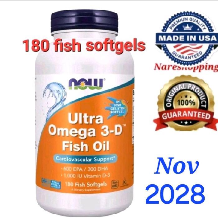 Now Ultra Omega 3-D 600 EPA / 300 DHA 180 Fish Softgels Halal 3D