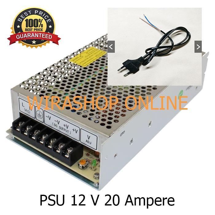 PAKET ADAPTOR 12 VOLT 20 AMPERE DAN KABEL LISTRIK