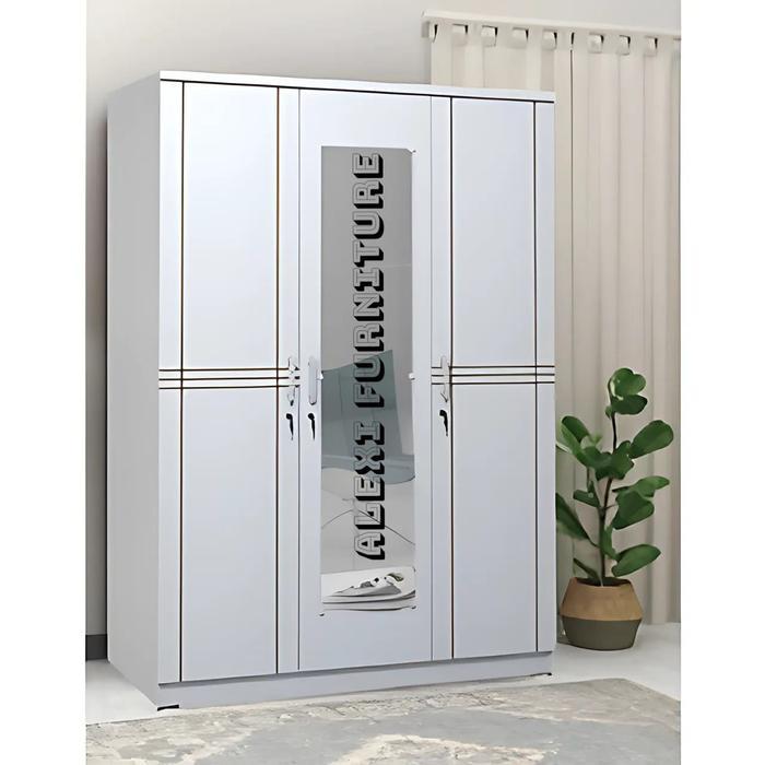 Lemari Pakaian 3 Pintu Kaca Type Karin Warna Putih Olympic Furniture