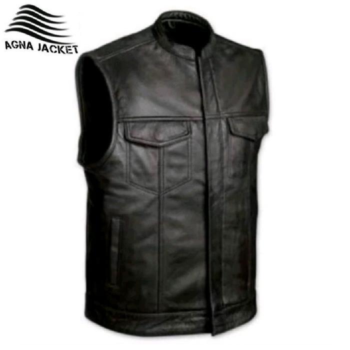 Vest Pria Jaket Rompi Motor Tebal Anti Angin Hitam Jumbo Kulit Keren