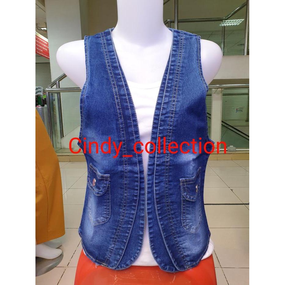 Avenza- Rompi Jeans Wanita Kantong Dua Rompi Denim Rompi Wanita Jumbo Rompi Cewek Vest Jeans