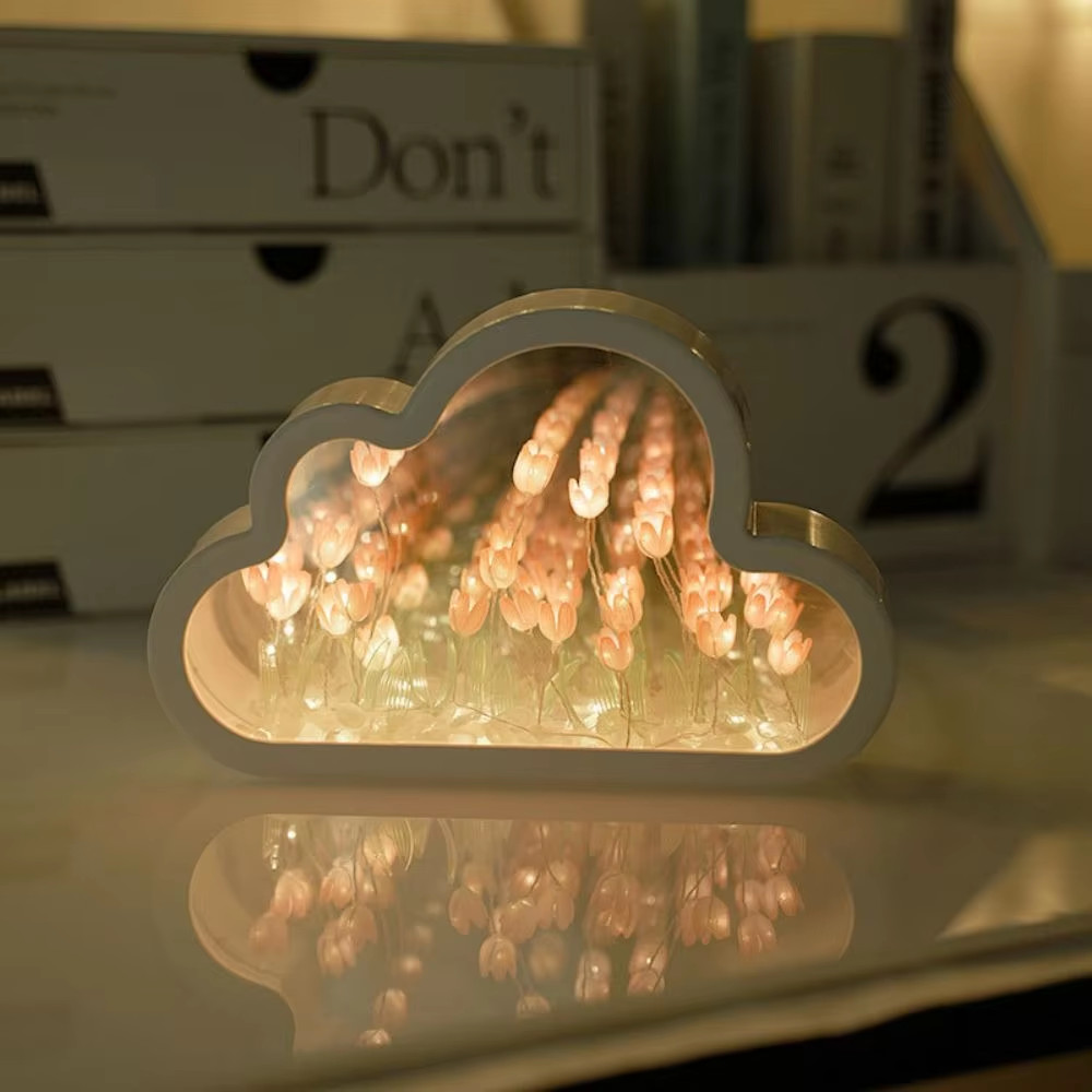 Cloud Tulip Night Light Handmade Diy Material Flower Home Decor Mirror Creat Atmosphere Lamp Thday