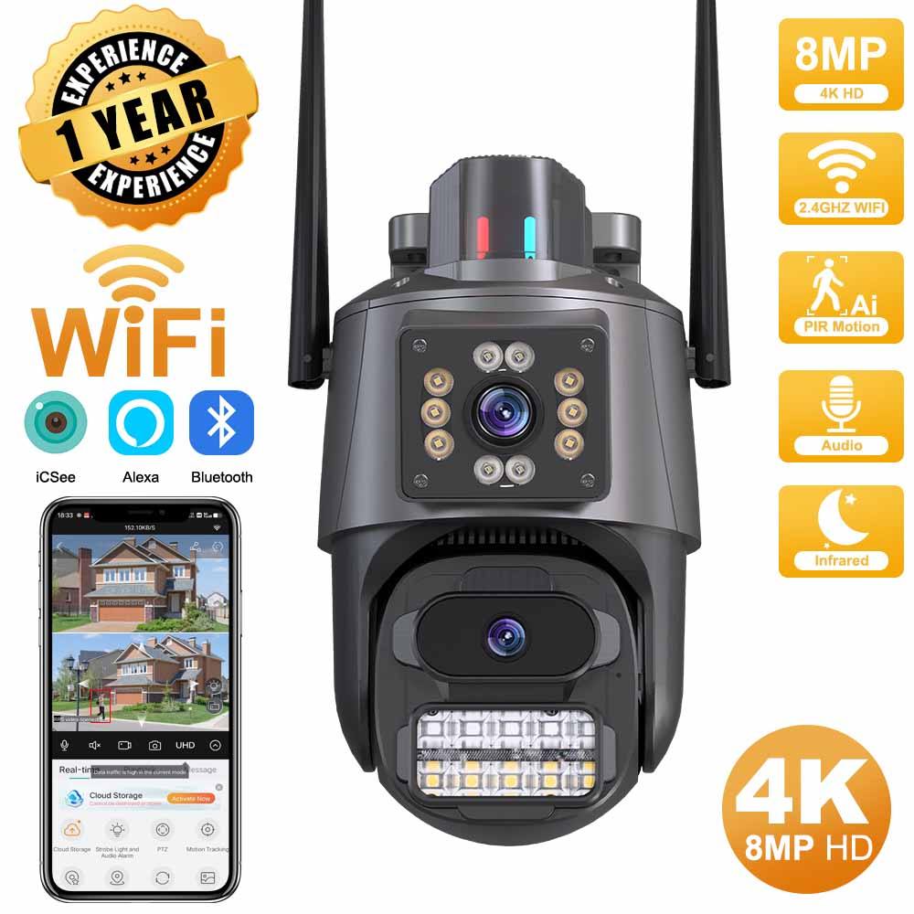 4K Hd Dual Lens Wifi Camera 2K Dual Screen Ptz Camera Outdoor Auto Tracking Security Camera