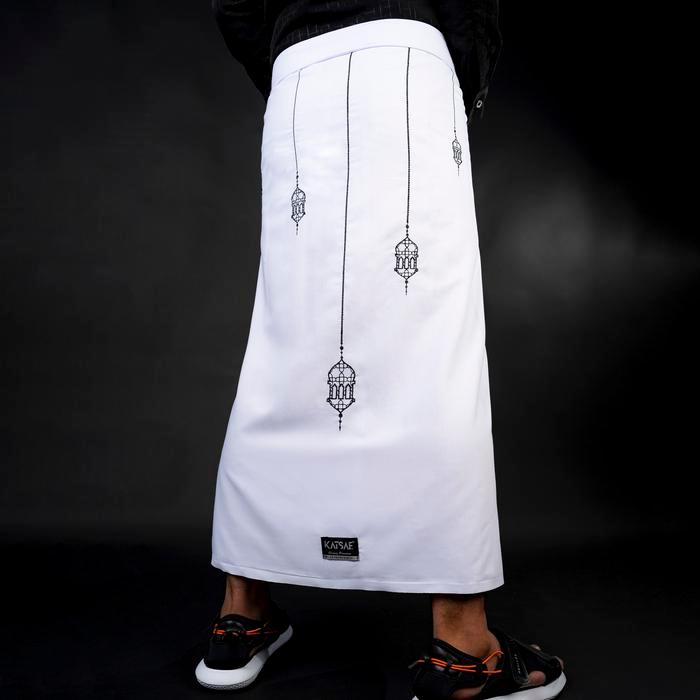 TERLARIS KATSAE Sarung Bordir Motif Lentera Embroidery Timbul Sarung Pria Dewasa Warna Putih Sarung