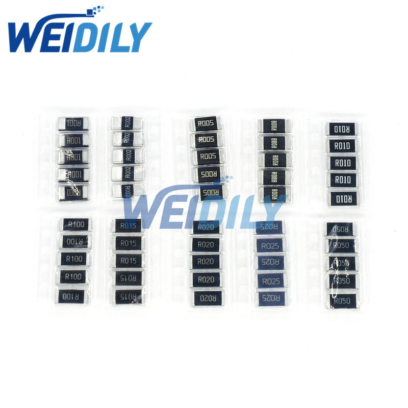 50PCS Alloy Resistance 2512 SMD Resistor Samples Kit 10 kindsX5pcs=50pcs R001 R002 R005 R008 R010 R0