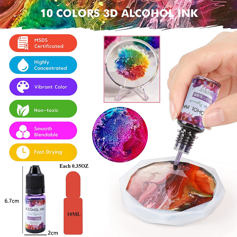 10ML Art Ink Alcohol Resin Pigment Liquid Resin Colorant Dye Ink Diffusion for UV Epoxy Resin Jewelr
