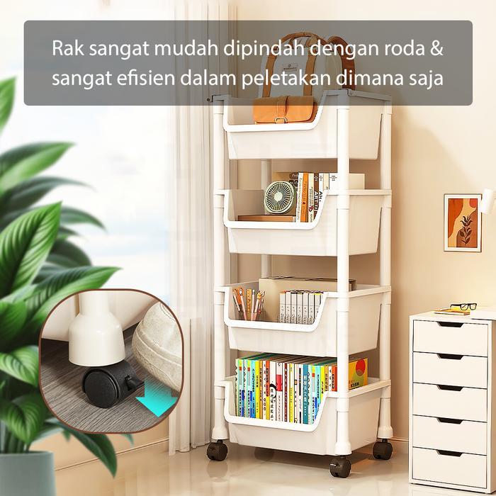 HUGO Rak Dapur Dorong Rak Buku Plastik Serbaguna Rak Troli Toilet