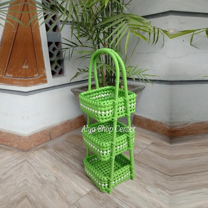 [Terbaru] Keranjang Bumbu Kotak 3 Susun Rotan Sintetis Anyaman Ketupat