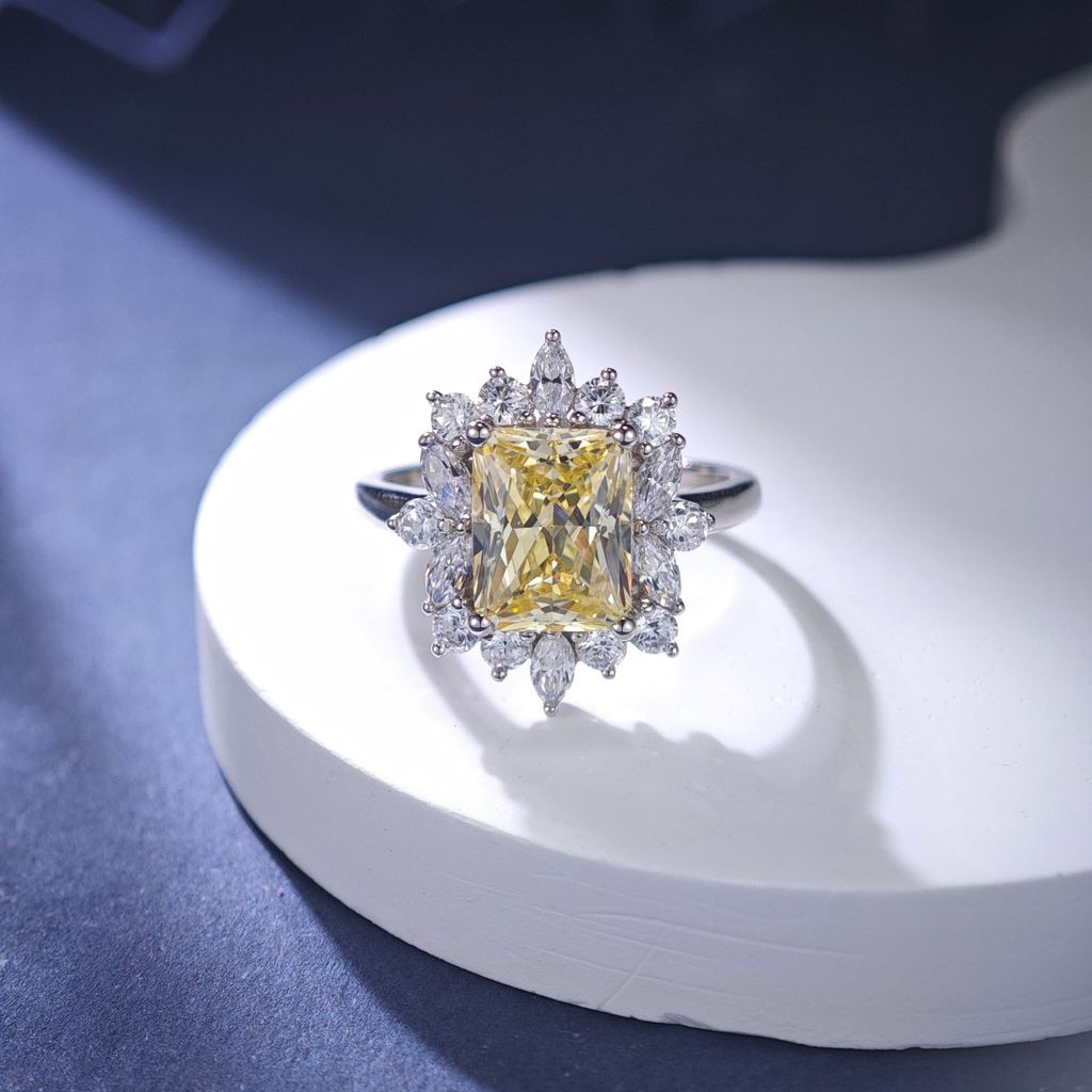 Women Yellow Diamond 3 Carat Moissanite PT950 Platinum Ring - PT950 Crafted, Yellow Diamond + 3ct,