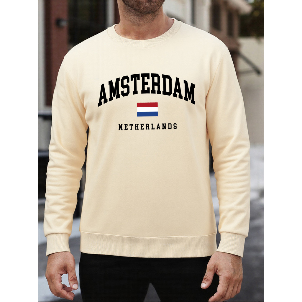 Amsterdam Netherlands Flag Print Men Sweatshirt Soft Warm Top Fleece Pullover Crewneck Oversize