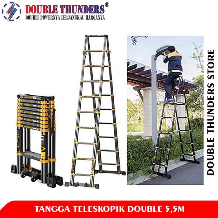 Tangga Lipat Aluminium Teleskopik Model A Double 5,5M Promo Premium