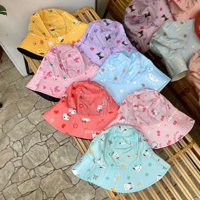 h2e3- Bucket Hat Reversible Wanita Korean Style Kekinian Dan Trendy Karakter Hello Kitty