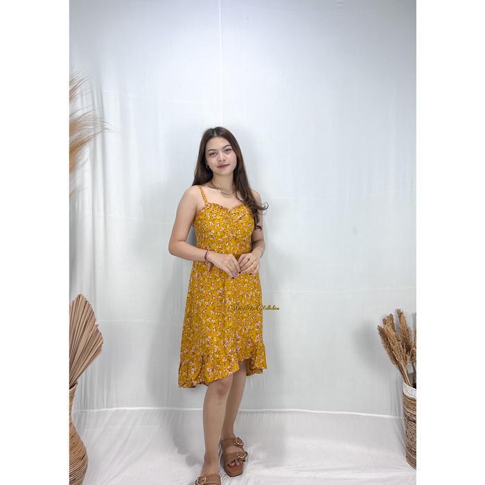 Santaibju- Midi Dress Ruffle Wanita - Daster Lekton Tali Kecil