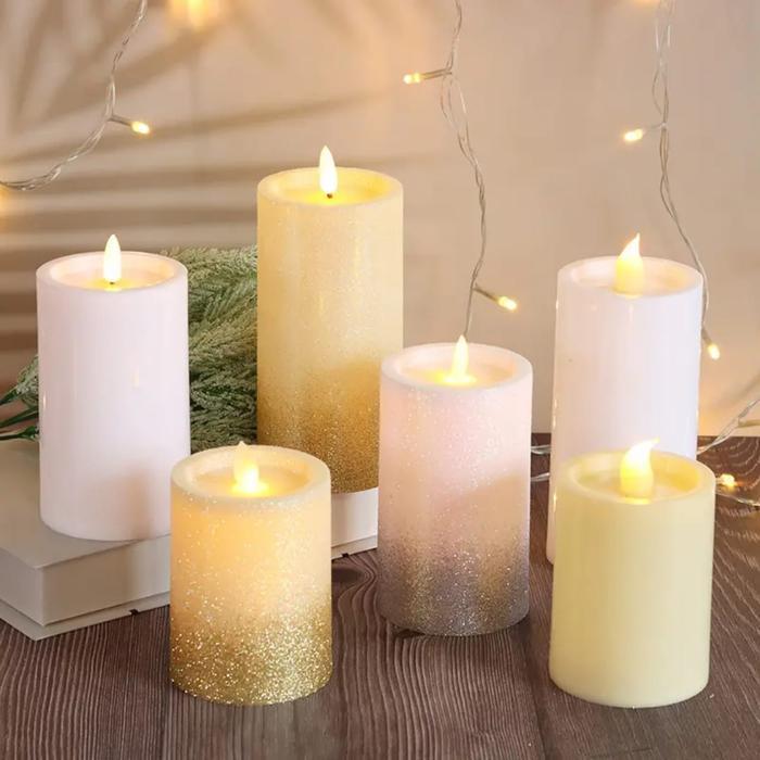 Lilin LED Glitter Romantis Pink Dan Gold Lilin Elektrik Baterai Minimalis