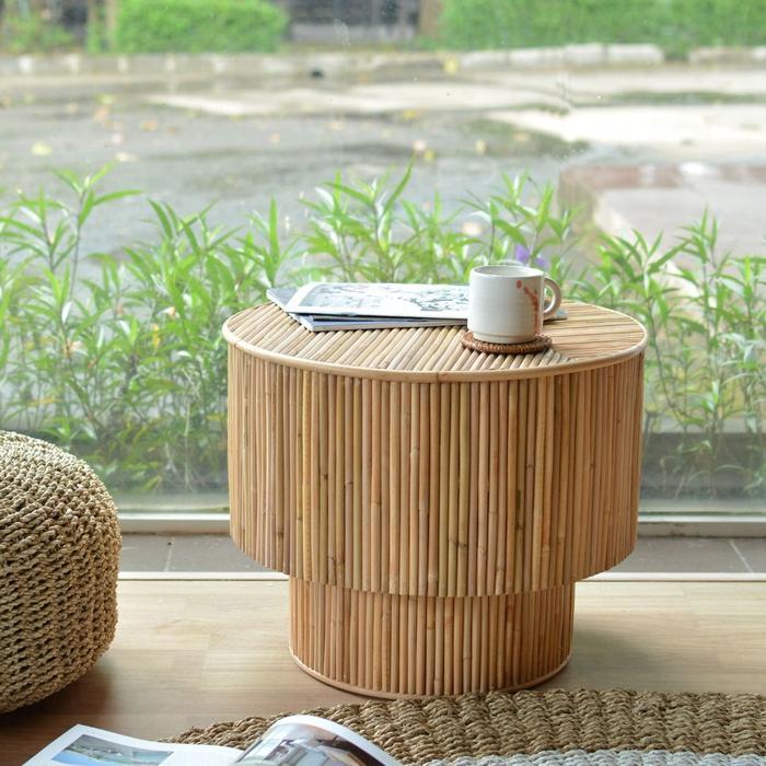 Meja Rotan Round Side Table Rkfu-20019 Anyaman Rotan Asli Handmade Kualitas Ekspor Furniture
