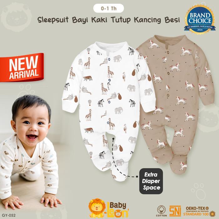 BERKUALITAS BABY LEON Sleepsuit Bayi Jumpsuit Bayi Kaki Tutup Lengan Panjang GY-052