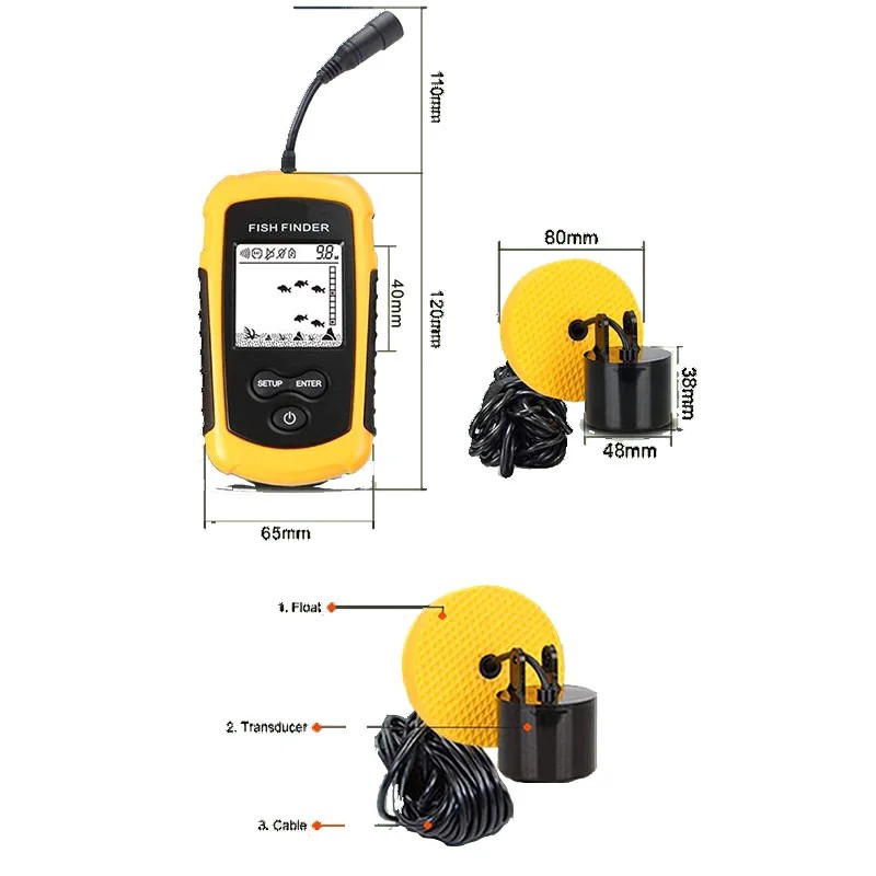 Portable Ultrasonic Cable Fish Depth Finder Fishing Fish Finder With LCD Display