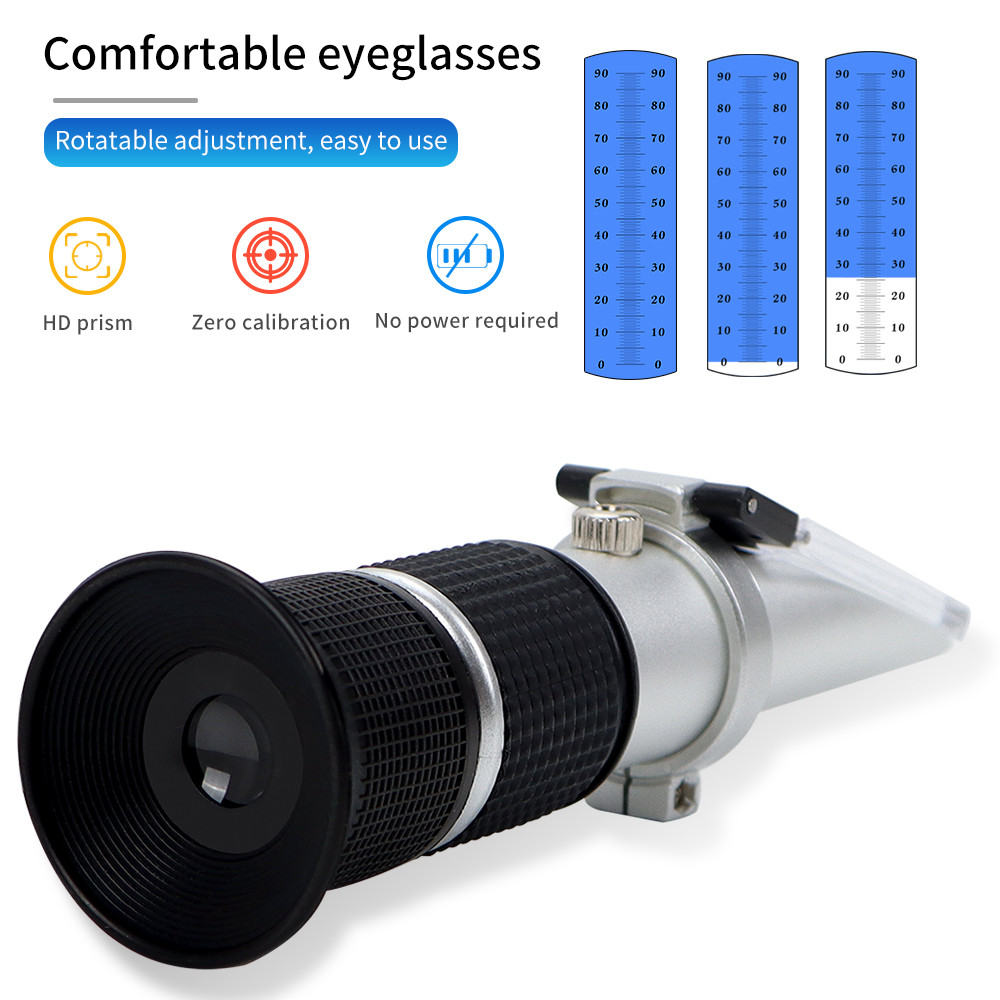 0-90% Handheld Brix Refractometer Sugar Content Tester Honey Fruit Juice Liquids Beekeeping Sugar