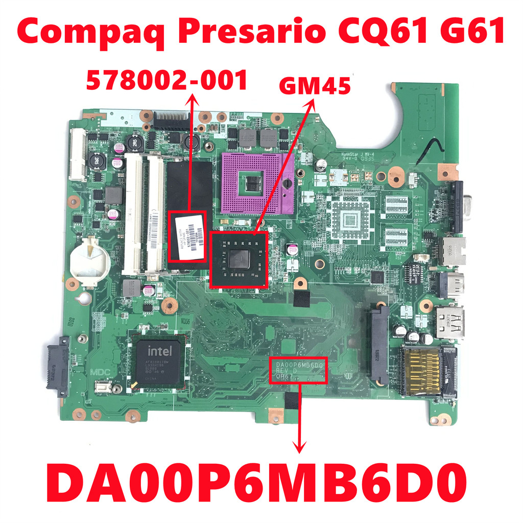 578002-001 578002-501 578002-601 For HP Compaq Presario CQ61 G61 Laptop Motherboard DA00P6MB6D0 With