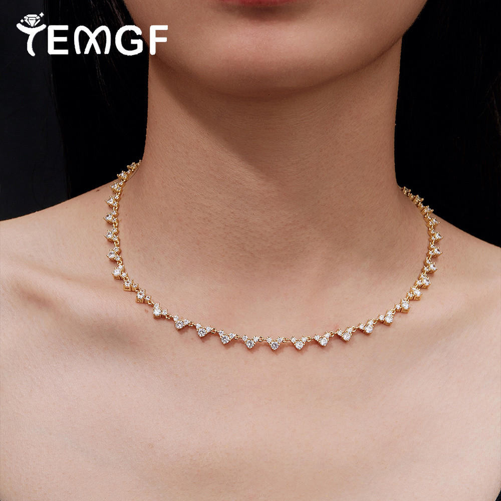 TEMGF Full 3mm 2mm Zircon/Moissanite Necklace 925 Zircon/Moissanite Chokers Chain for Women