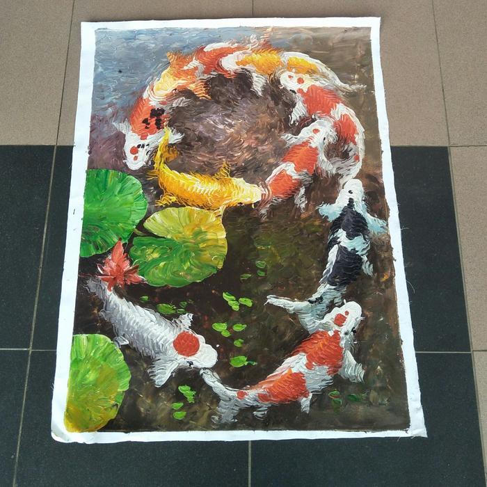 Lukisan dinding Ikan Koi timbul angka 9