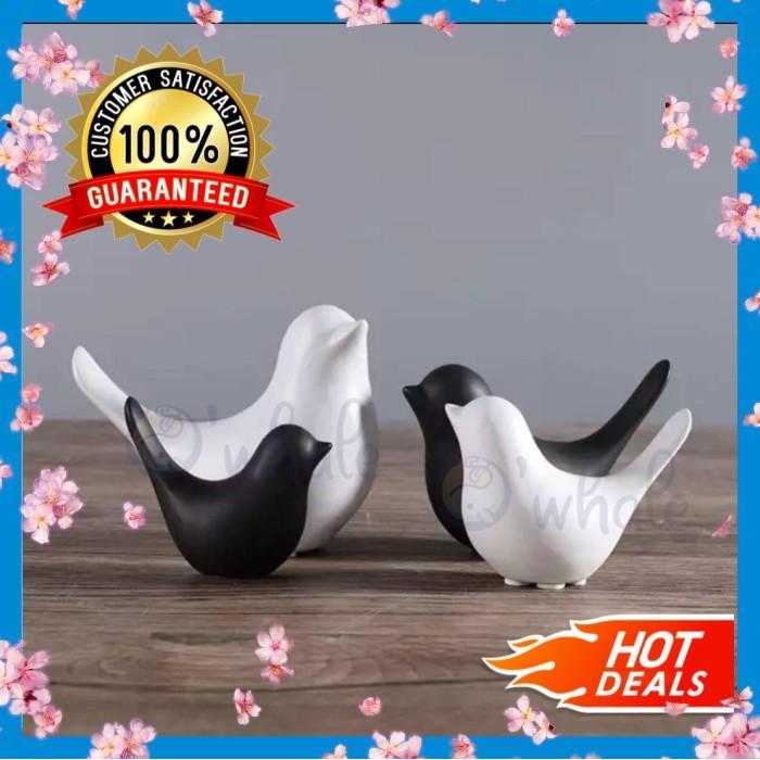 Patung Burung Keramik Pajangan Hiasan Rumah Black White Ceramic Birds