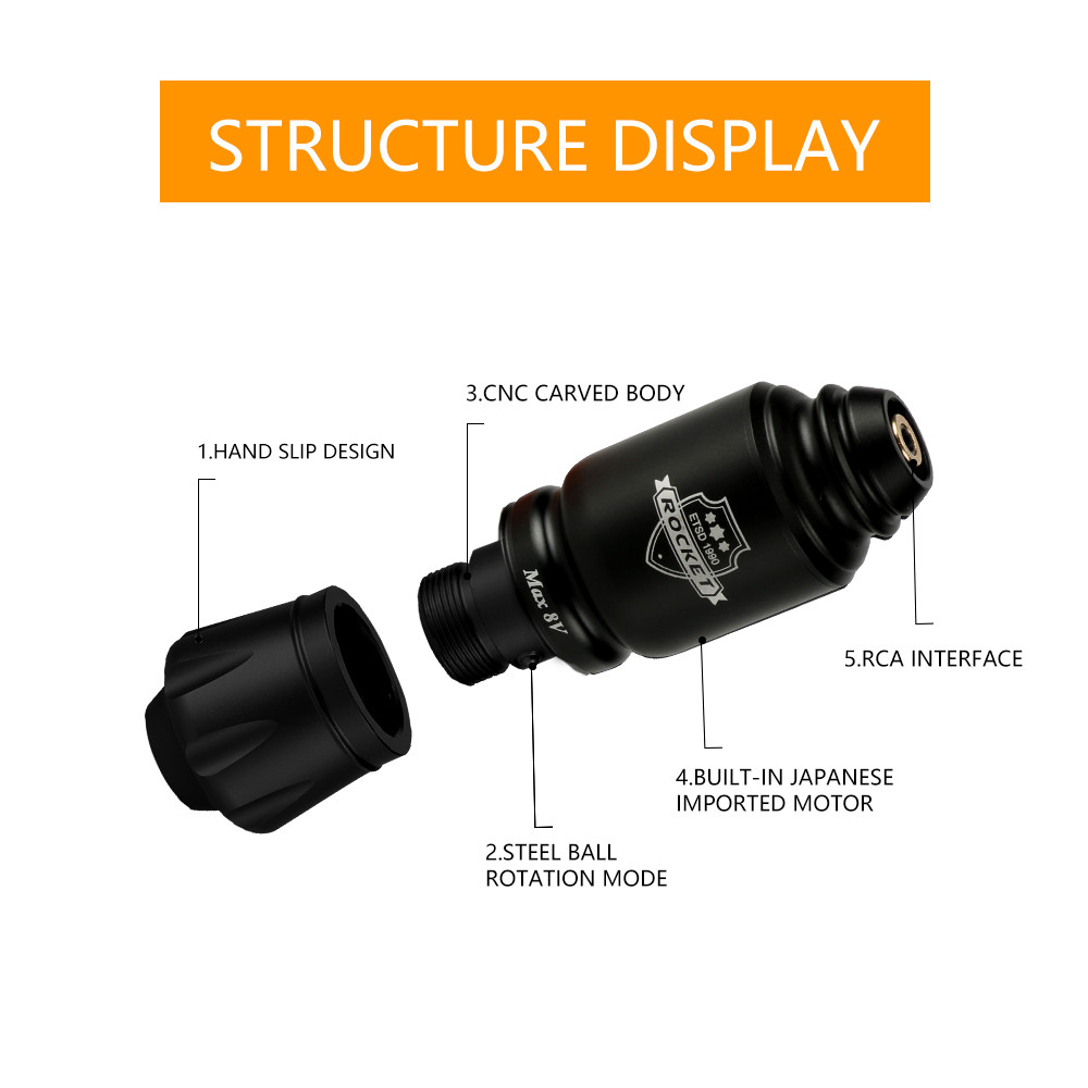 Professional Rocket Tattoo Machine Set Wireless Tattoo Power Supply with 10PCS Cartridge Needles RCA