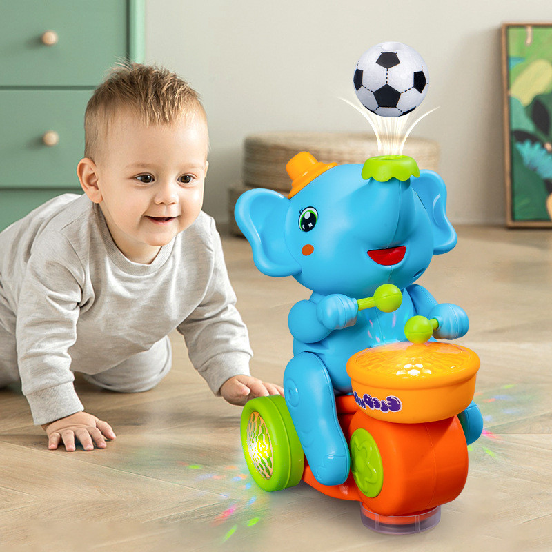 Cute Blowing Ball Elephant Toy Beating Drum Electronic Pet With Light Music Universal Car Interactiv