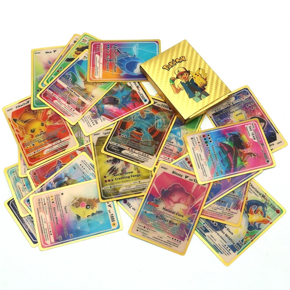 10-30Pcs Pokemon 3D Shining Rainbow Gold Silver Cards English Spain Vmax Gx Charizard Pikachu Tradin