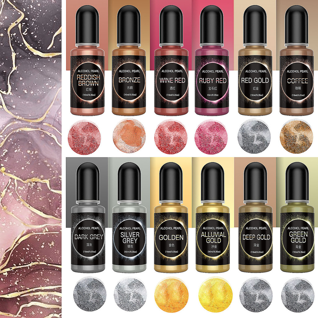 1 Set Art Ink Alcohol Resin Pigment Set Liquid Colorant Dye Ink Diffusion For UV Epoxy Resin DIY Jew