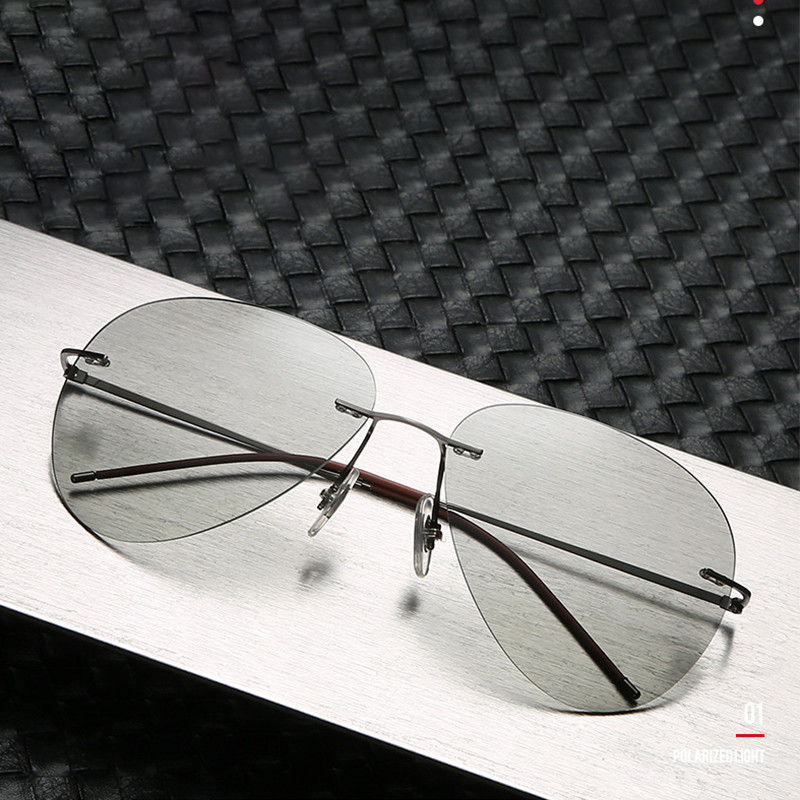 BOYSEEN Ultra Light Titanium Polarized Sunglasses Photochromic Frameless Sun Glasses Driving Fishing