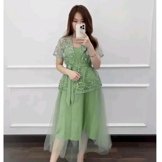 MURAH baju pesta gaun kasual dress pesta size M-XL hijau sage