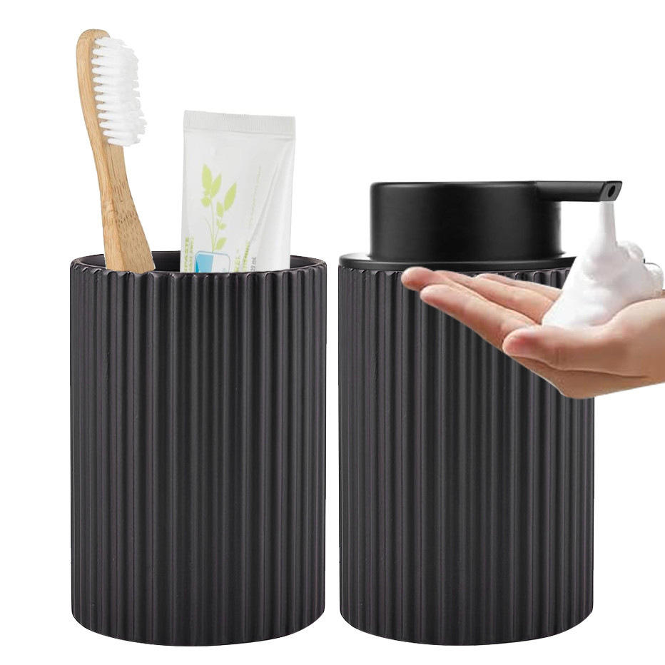 Hand Foaming Bottle with Toothbrush Cup Strip Design Bathroom Countertop Hand Washing Foaming
