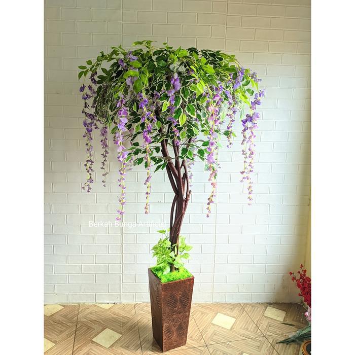 Pohon wisteria 170cm artificial hiasan dekorasi rumah kantor pohon pojok tanaman gantung plastik