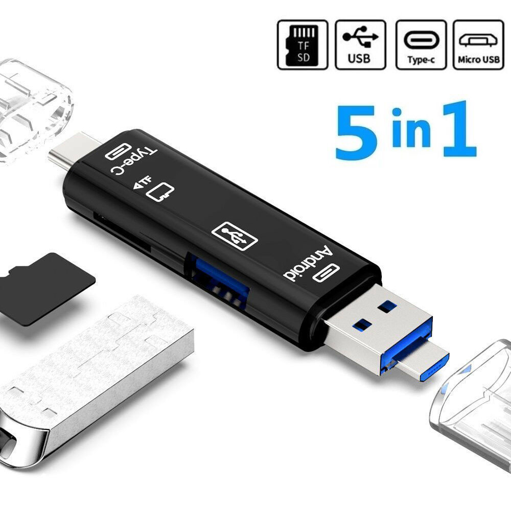 OTG Card Reader 5 in 1 Multifunction Usb 2.0 Type C/Micro USB/TF/SD Memory Card Reader OTG Card