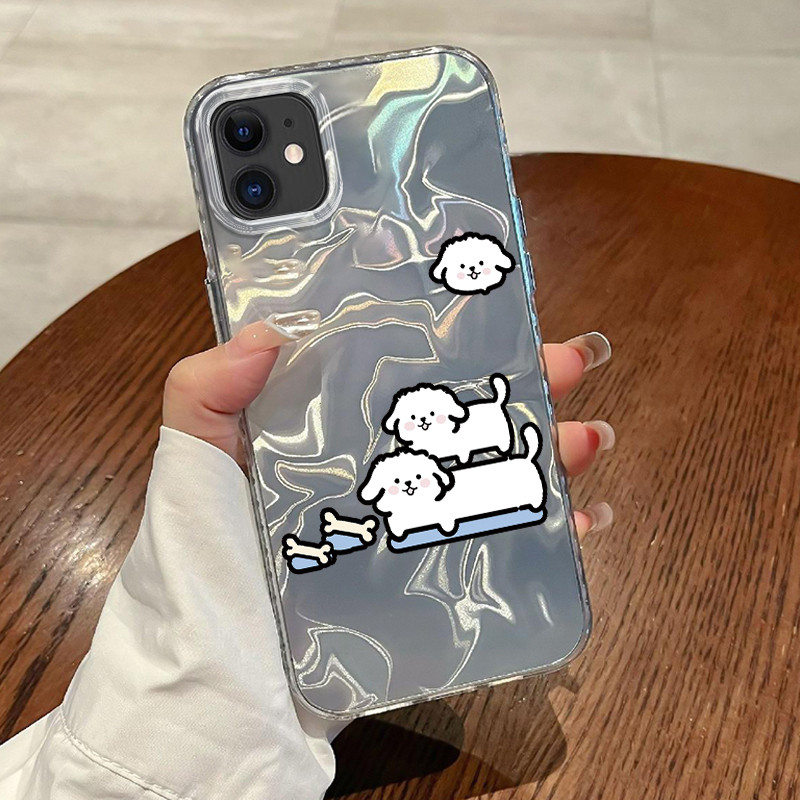 Casing Hp Untuk iPhone 11 Pro Max 12 Pro Max 13 14 15 Case Anjing kecil tulang yang lucu Laser Kesin