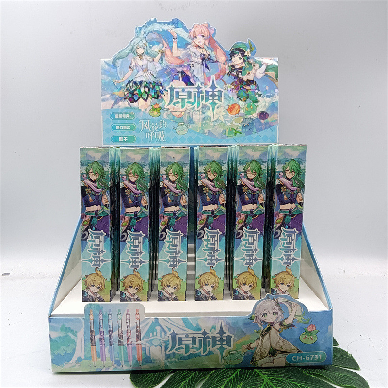 New 36pcs Genshin Impact Press Gel Pen Set Pen High-value Creative Student Black Pen 0.5mm Press Pen