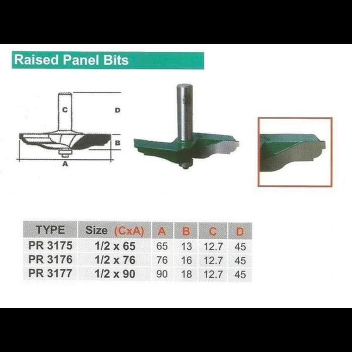 Router Bits - Raised Panel Bits - Size 1/2 inch x 65mm JCK PR3175