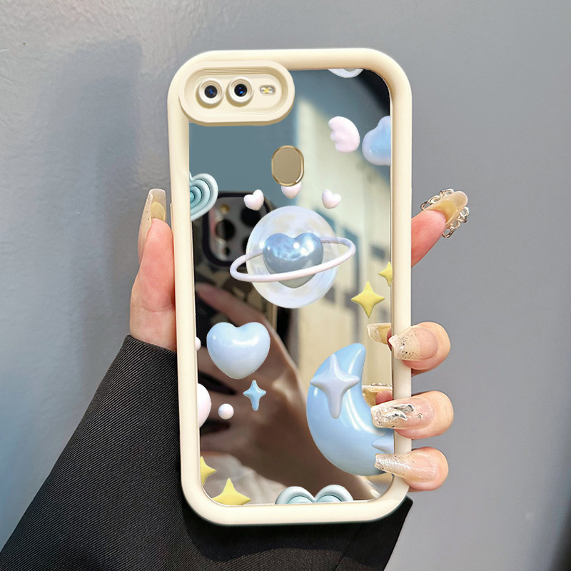 Casing Hp Untuk OPPO A7 OPPO A5s OPPO A12 OPPO A12S A11k Case 3D Blue Star Moon Makeup Cermin Elegan