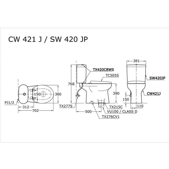 whss- Toto Cw421J Sw421Jp Closet / Kloset / Toilet / Wc Duduk 2 Flush 4,5 / 3 Liter Soft