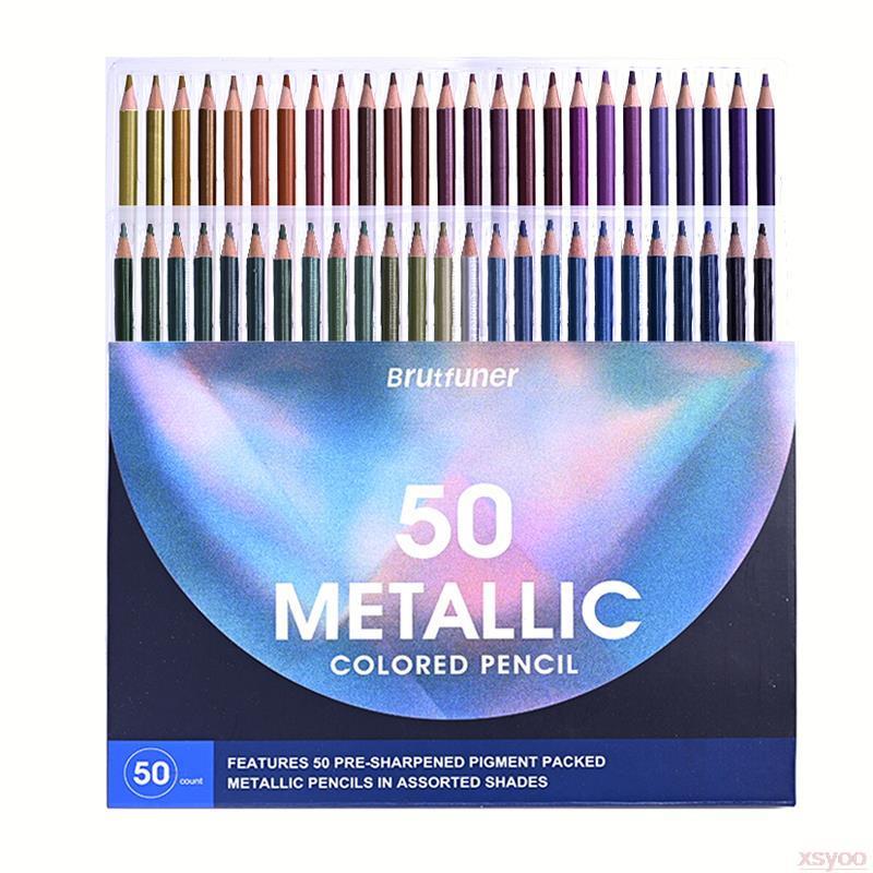Brutfuner 50Pcs Metallic & Macaron Colored Pencils Drawing Pencil Set Soft Wood Pencil For Artist Sk